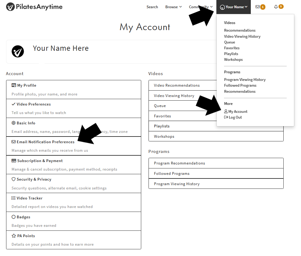 PA My Account Dropdown Select Notification Preferences. .png